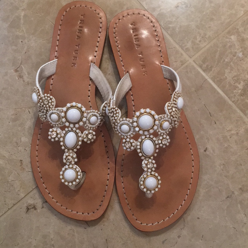Trina Turk Embellished White crystal flip flops 8